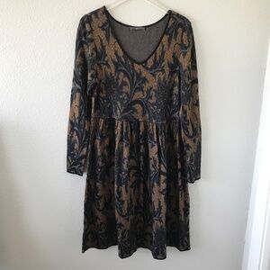 Peruvian Connection Long Sleeve Abstract Vine Dress XL Pima Cotton Fit & Flare
